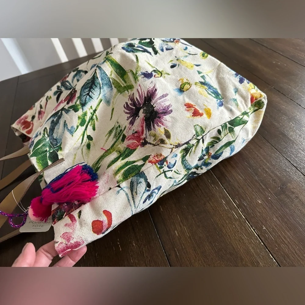 Eccolo Pom Pom floral tote bag
